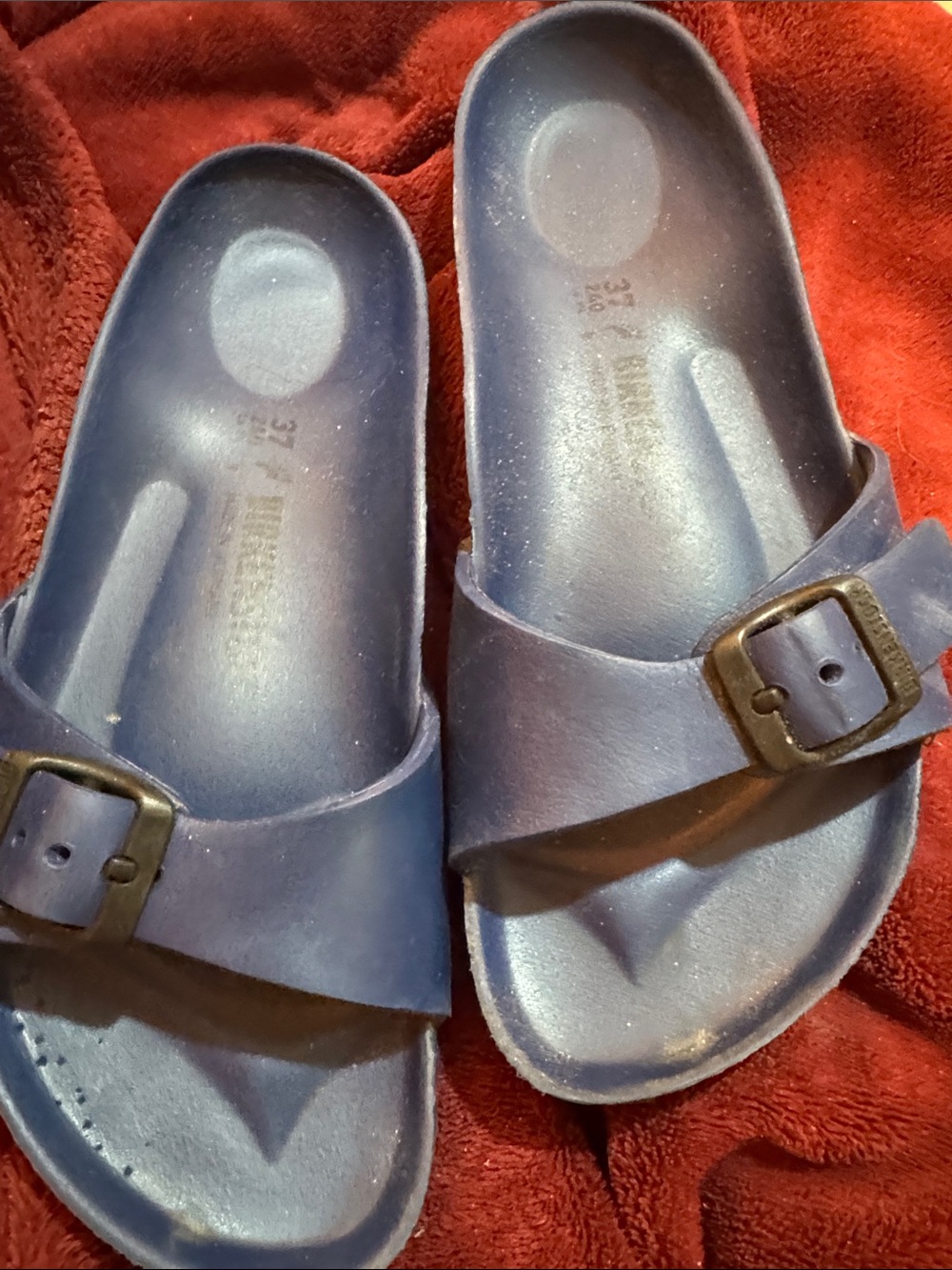Navy Blue Buckle Slide Sandals